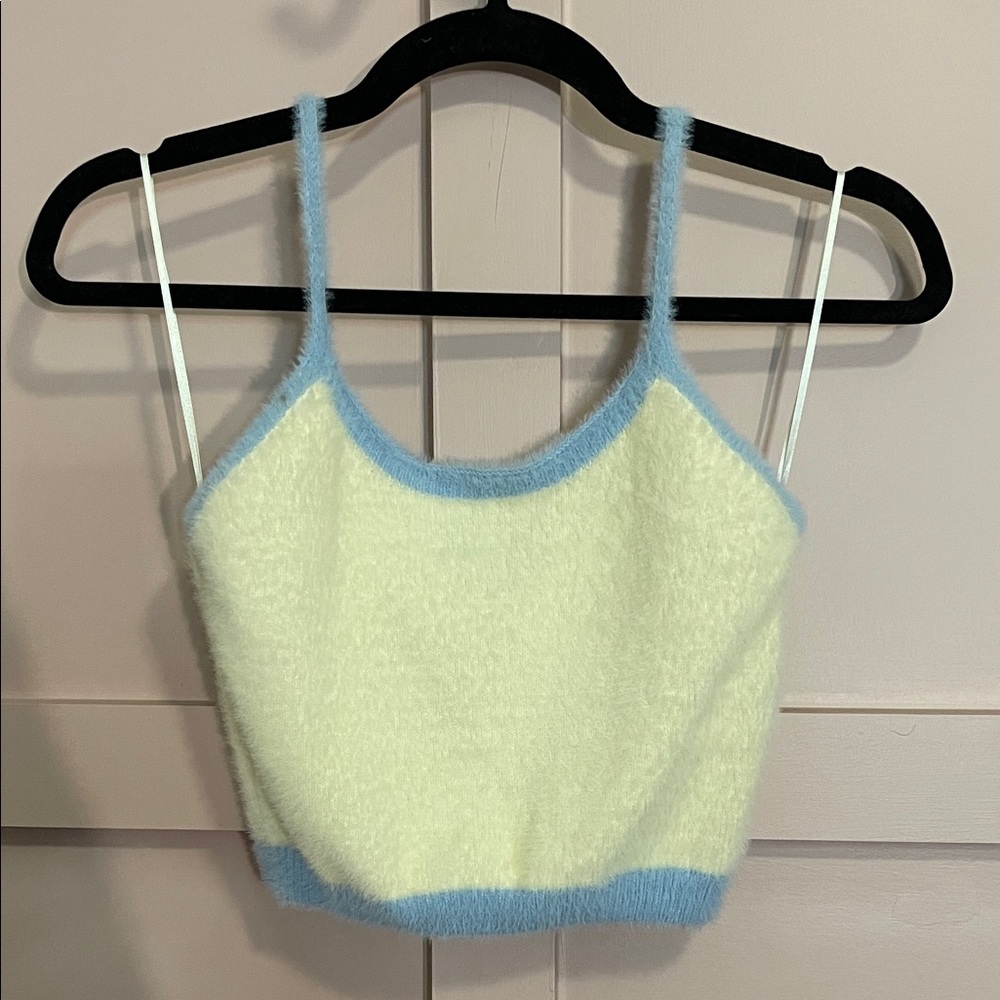 AKIRA Fuzzy Cream and Blue Camisole